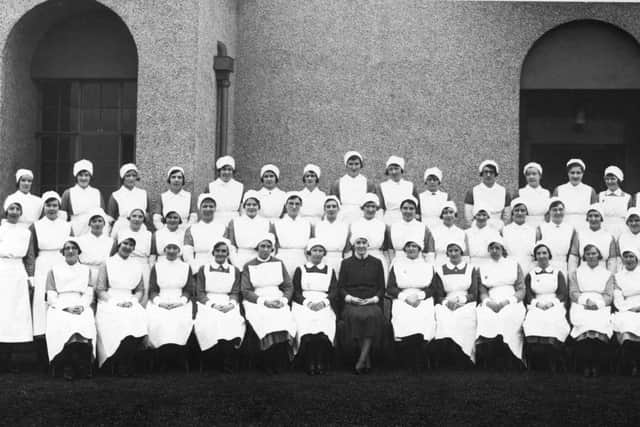 At your service...before the NHS, Infirmary nursing staff in the 1930s with Matron, Miss Dick (centre front row).