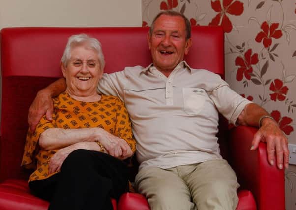 Ailie and Abie Ross who celebrated their 60th Wedding Anniversary on 28/6/18. Pic taken 10/7/18. Ailie is a resident in Kinnaird Manor care home, and Abie visits every day.