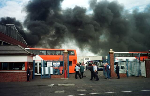 Back in 1997 - Walter Alexander Coach depot on fire after an explosion in their stores at Camelon, Falkirk.