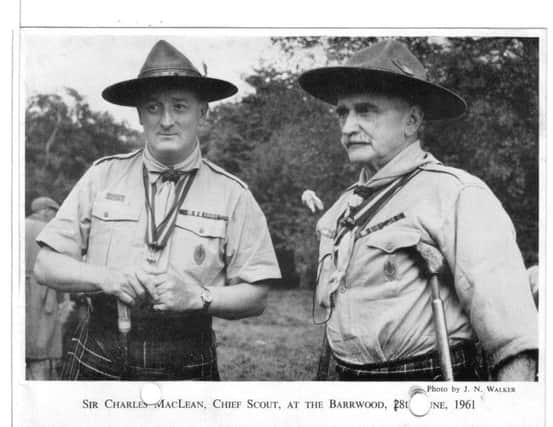 Sir Ian Boulton, a legend of Stirlingshire Scouting (right) with Chief Scout Charles MacLean at Barrwood in 1961