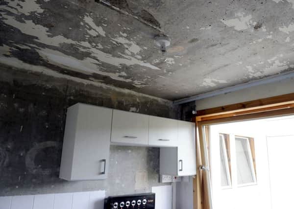 The inside of one of the flood-damaged homes at Corentin Court, Falkirk