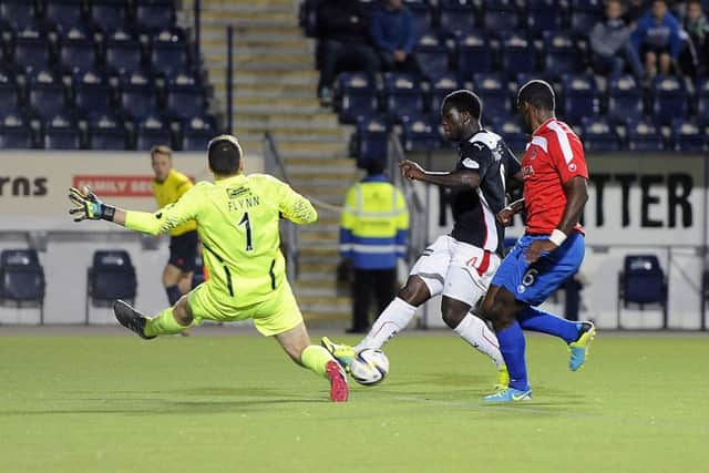 Durojaiye in action against C owdenbeath. Picture Michael Gillen.