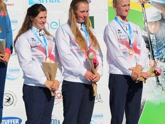Sophie Ogilvie (right) won bronze at the under 23 slalom canoe championships in Italy