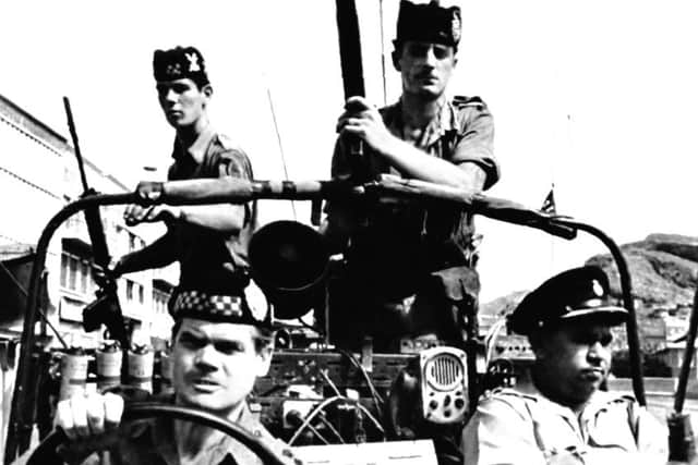 Lieutenant-Colonel Colin Campbell Mitchell (bottom left) - aka 'Mad Mitch' -  became famous in July 1967 when he led the Argyll and Sutherland Highlanders in the reoccupation of the Crater in Aden, where British soldiers had been murdered by terrorists.
The controversial soldier declared 'Argyll Law'.