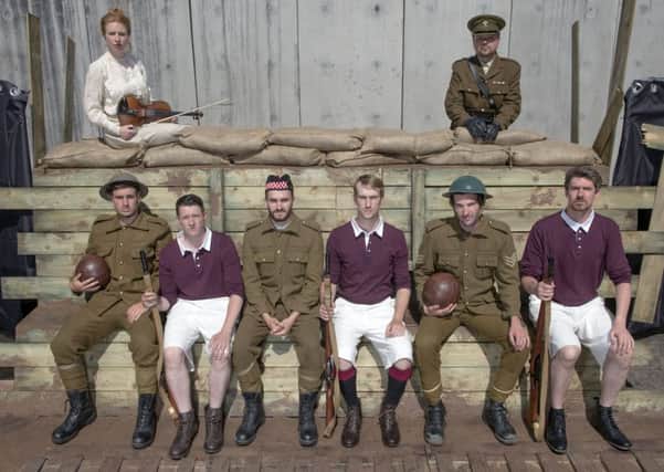 A scene from A War of Two Halves, a drama staged at the Edinburgh Festival Fringe in Tynecastle Stadium. 
It tells the story of the soccer stars - including Bairns players - who led their supporters to war in the famous McCrae's Battalion of the Royal Scots.