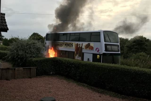 The blazing bus was caught on camera by Seabegs Road residents. Photo credit: Graeme Bell