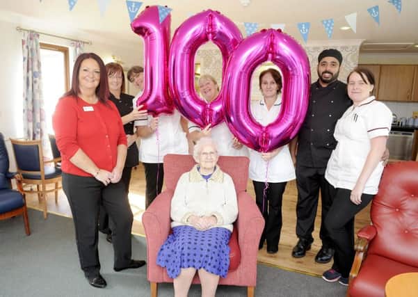 Staff at Airthrey Care Home were determined to throw a special party for new resident Catherine Bryces 100th birthday. Her son Robert was delighted with their efforts on behalf of his mother.
