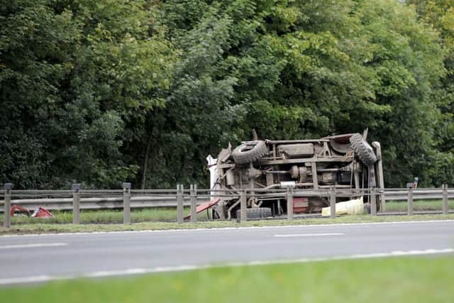 The overturned vehicle on the M876. Picture: Michael Gillen