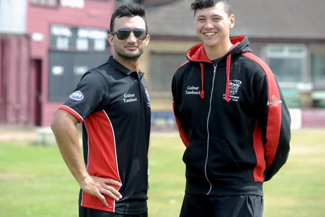 South Africa's Rushdi Jappie (left) with Talor Scott of New Zealand