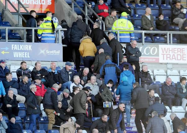 Picture Michael Gillen. . Falkirk FC v Dundee United. SPFL Championship, Scottish Championship, Ladbrokes Championship. Second goal Dundee Utd, Craig Curran 9. Falkirk fans leave the main stand.