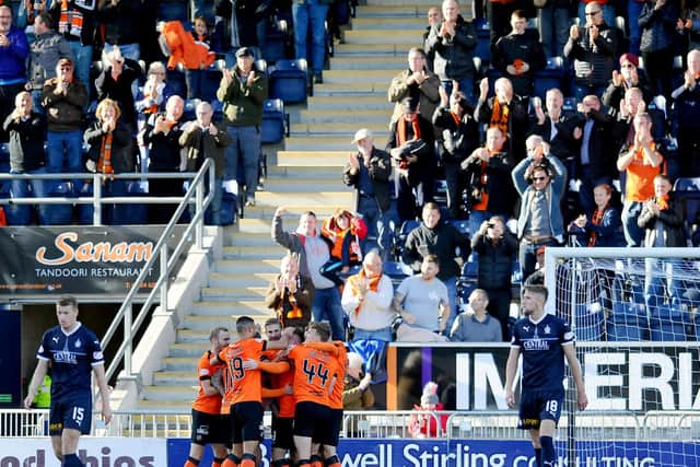 Dundee United celebrate as Falkirk go down to defeat (picture: Michael Gillen)