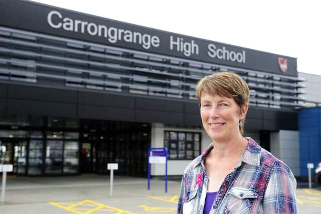 Gillian Robertson outside Carrongrange High School when it opened at the Grangemouth site in August 2017