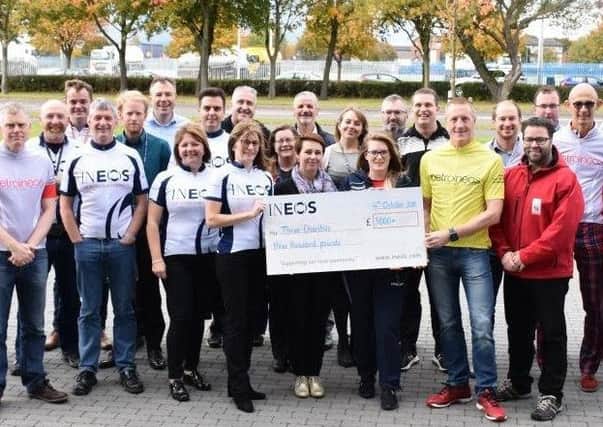 Three Ineos teams at the Grangemouth site raised Â£1000 each for Forth Valley Disability Sport, Cycling without Age and Maggies Forth Valley with a charity cycle