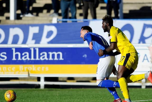 The foul for the penalty was outside the box. Picture Michael Gillen