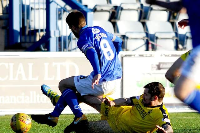 Paul Paton in action at Queen of the South on Saturday. Picture Michael Gillen.