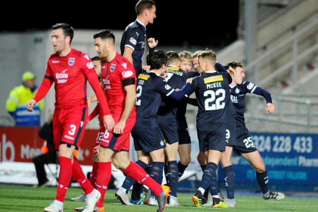 It's the first league celebration at the Falkirk Stadium this term. Picture Michael Gillen.
