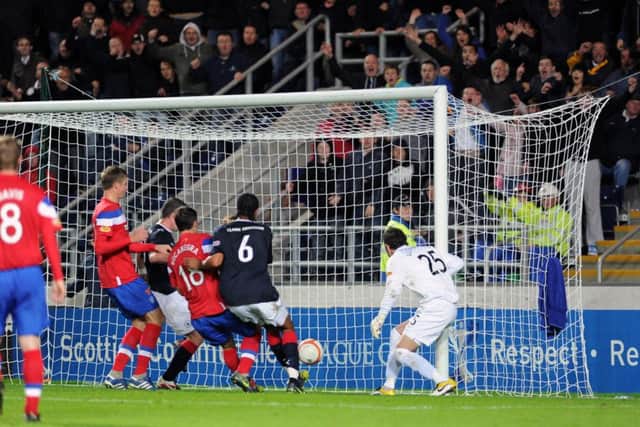 21/09/11. John Devlin. Communities Cup. Falkirk FC (3) V Rangers FC (2). The winning goal.