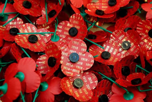 Anniversary poppy...with 2018 commemorating 100 years since Armistice, the Lady Haig Poppy Factory in Edinburgh created a special centenary poppy for PoppyScotland's annual fundraising campaign. (Pic: Michael Gillen)