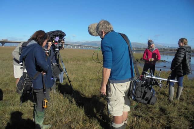 Filming in the shadow of Clackmannanshire Bridge for Britain at Low Tide, which will feature Higgins Neuk in an episode focusing on the Forth estuary. The show will be screened in the new year.