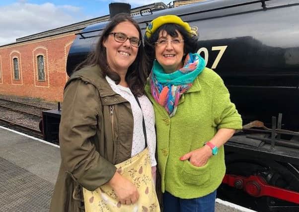 Celebrity road trip...Anita Manning filmed at Kinneil House and Estate and Bo'ness and Kinneil Railway for an episode of Antiques Road Trip which will be screened in the new year. She is pictured with SRPS business development director Amanda Kilburn during a break in filming.