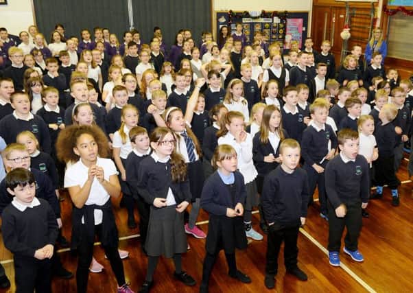 Shieldhill Primary youngsters pictured during rehearsals for their Rookie Rockstars concert. Picture: Michael Gillen
