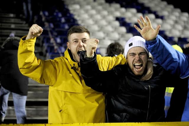 Picture Michael Gillen. Falkirk fans celebrate the win.