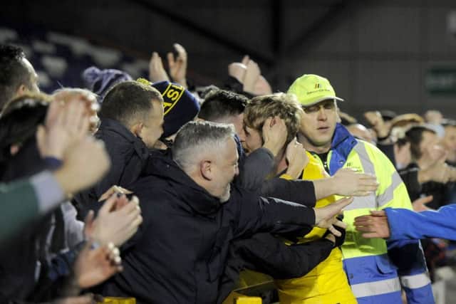 Picture Michael Gillen. Falkirk fans celebrate the win.