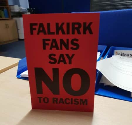 Falkirk fans anti-racism red cards for match against Alloa on Saturday December 8.