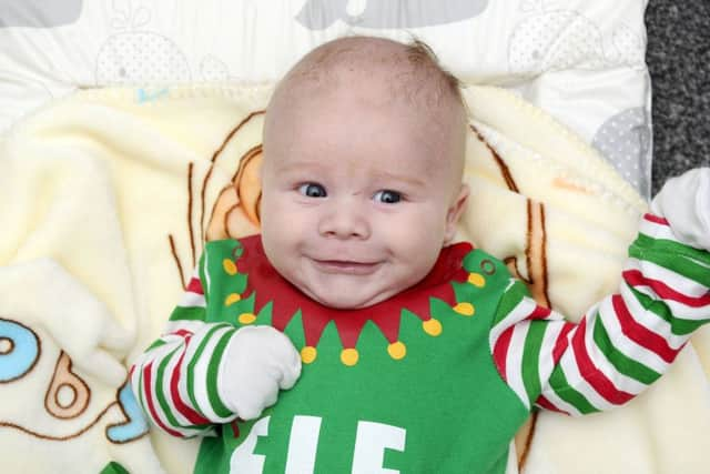 Dad Darren, mum Lauren and big sister Amelia are absolutely delighted to have Brooklyn home after he spent 35 days in hospital fighting meningitis. Picture: Michael Gillen