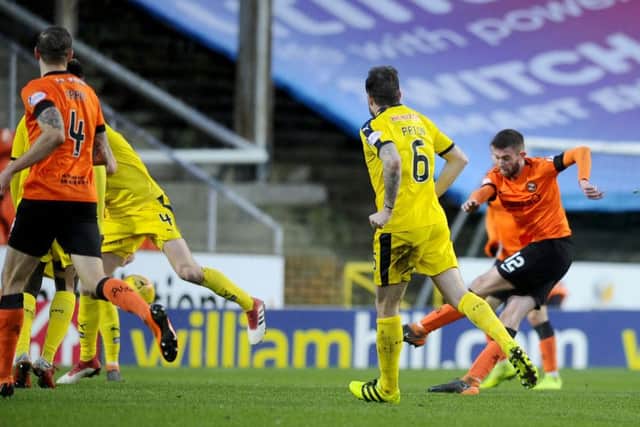 22mins - Sam Stanton deflects his strike fof Aaron Muirehad and past David Mitchell.