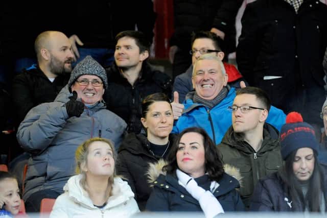 Falkirk fans at Firhill. Picture Michael Gillen.