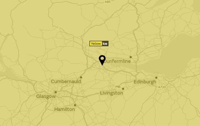The yellow warning for ice covers most of central Scotland. Pic: Met Office