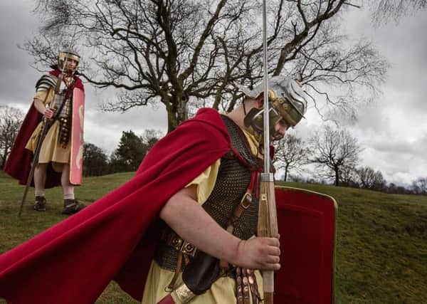 No place like Rome - legionaries (from re-enactment group the Antonine Guard) patrolling the wild northern frontier of the Empire (between Falkirk and Bo'ness)
