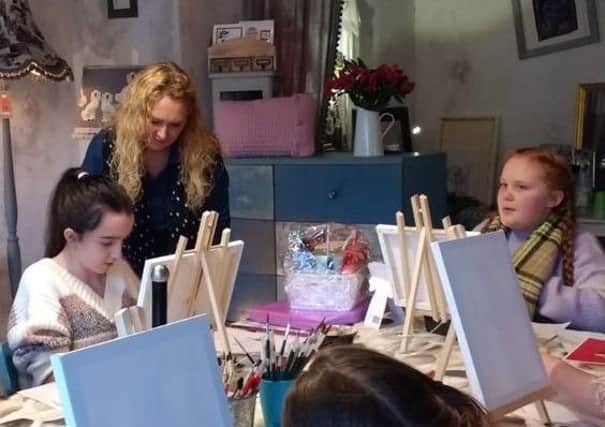 Hard at work...All ages are enjoying learning something new thanks to Firefly Designs two resident Boness designers, Diane Cook and Lindsey Parker.
