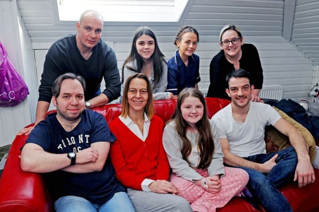L-R (back): 'Killing Me Softly With Her Love' actors Ross Maxwell, Briony Monroe, Rebekah Lamb and film writer and producer Katie White. L-R (front): Director Colin Ross Smith with actors Kate Dickie, Mia Robertson and Kevin Guthrie.