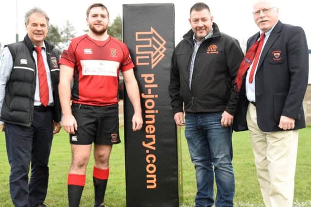 From left: Ken Richardson (Linlithgow Rugby Club), Euan Mochrie (club captain), Paul Lynch (PL Joinery) and Gordon Dixon (Linlithgow Rugby Club)