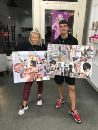Justine Weir and Lewis Mcarthur with their mood boards which wowed the Schwarzkopf judges.