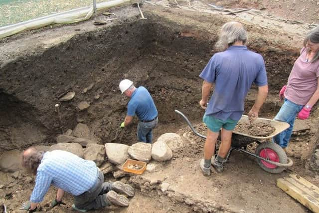 On the hunt...for Castle Lyon at Kinneil House and Estate, volunteers uncovered the stone kerbs of a 16th century path.