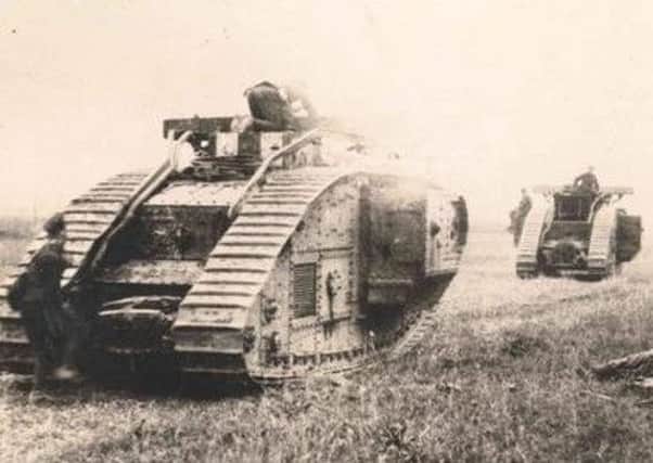 The HLI battalion in which Alexander Elder served fought alongside early tanks like these Mark V's. pictured at Amiens in 1918.