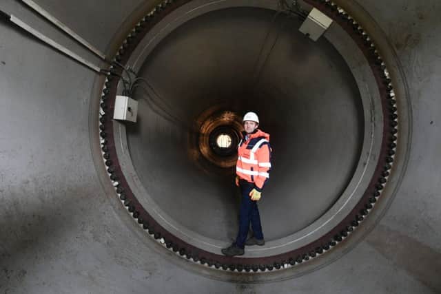 Michael Matheson MSP, Cabinet Secretary for Transport, Infrastructure and Connectivity, inspects the inner hub of The Falkirk Wheel. Picture: John Devlin