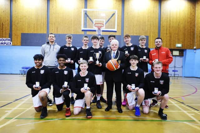 Falkirk Fury Junior Men v Glasgow Rens; Grangemouth; Sports Complex; Falkirk District; Scotland;   With Provost Billy Buchanan and league championship trophy. Pic: Alan Murray.