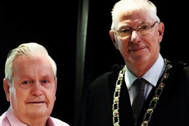 Danny Hoggan with Cessnock mayor, Bob Pynsent.