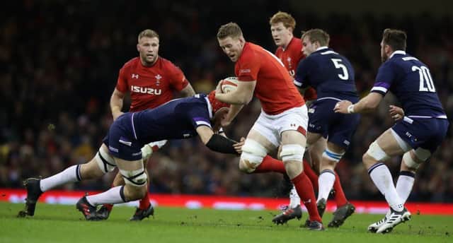 Bradley Davies of Wales charges upfield during the NatWest Six Nations match between Wales and Scotland at the Principality Stadium on February 3, 2018  (Photo by David Rogers/Getty Images)