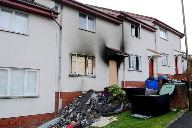 The scene of the blaze in Stanley Gardens, Maddiston. Pictures: Michael Gillen