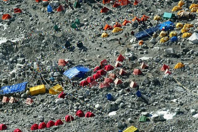 An aerial shot of Mountain Everest's base camp. Photo by Paula Bronstein/Getty Images
