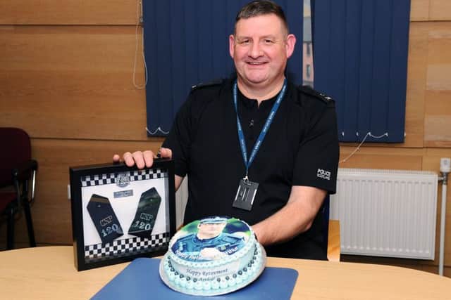 PC Arthur McInnes was 'overwhelmed' by the amount of well wishes he received on his final day as a police officer. Pictures: Michael Gillen