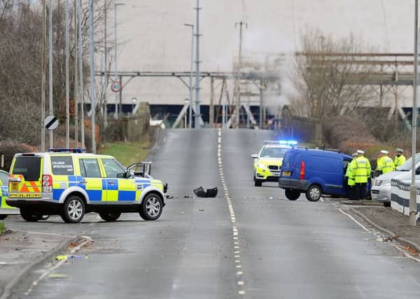 Police at the scene in Bo'ness Road, Grangemouth. Picture: Michael Gillen