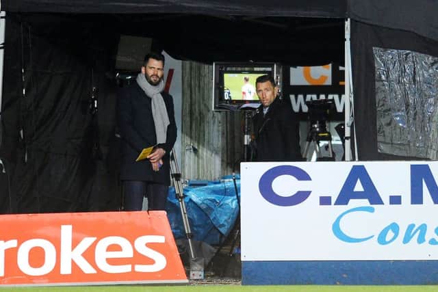 BBC Scotland Friday night football presenters Steven Thompson and Scott McDonald watched the action. Picture: Michael Gillen.