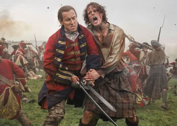 The evil Black Jack Randall, left, finally comes to grief in a gory duel to the death with Outlander hero Jamie Fraser