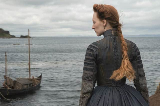 Saoirse Ronan as Mary Queen of Scots, during filming at Blackness.